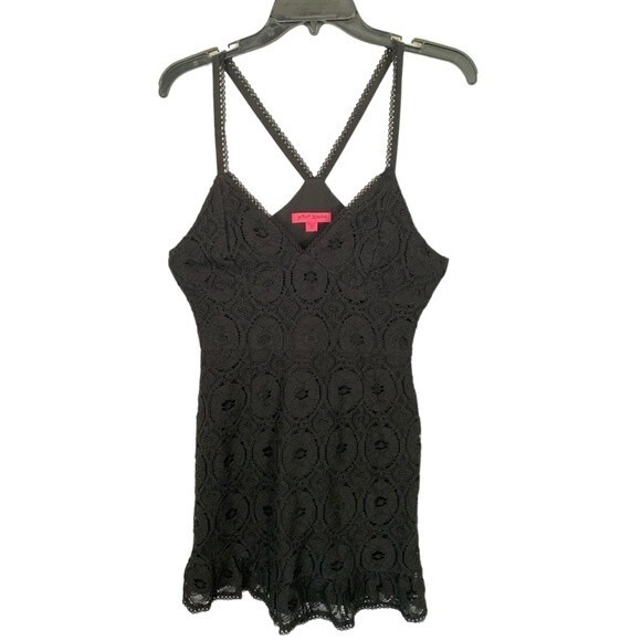 NWOT Betsy Johnson | Black Lace Overlay Mini Dress XS - Picture 1 of 9